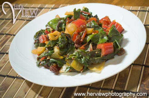 Red Swiss Chard with Onions and Raisins